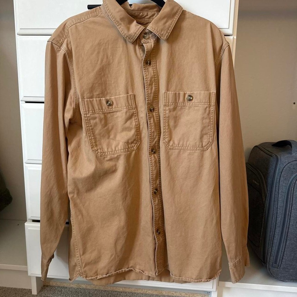 Old navy Tan button-up shirt with a relaxed fit or working shirt